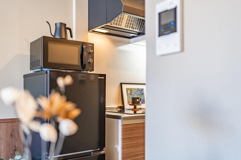 Kitchen or kitchenette, stove