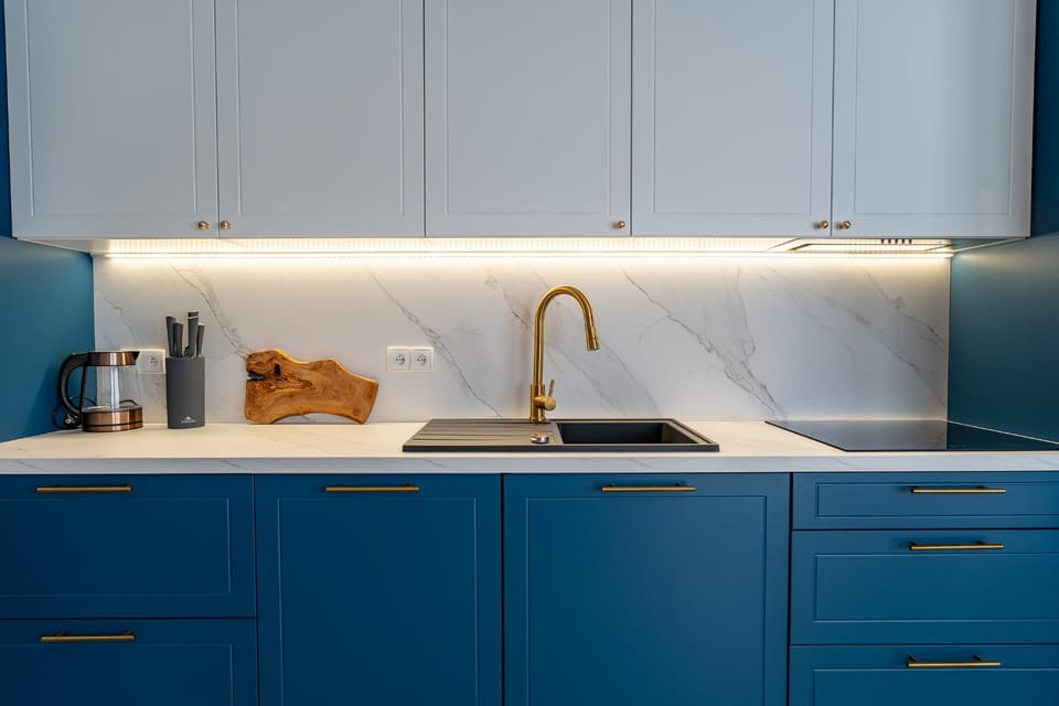 Kitchen or kitchenette, stove