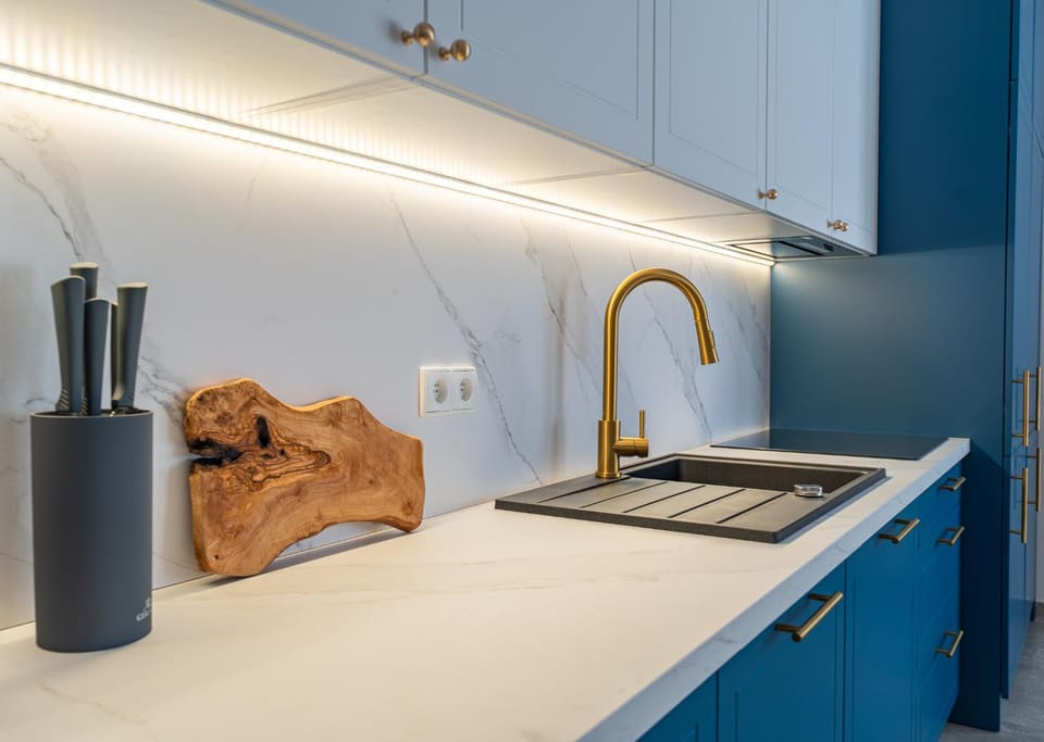 Kitchen or kitchenette, stove