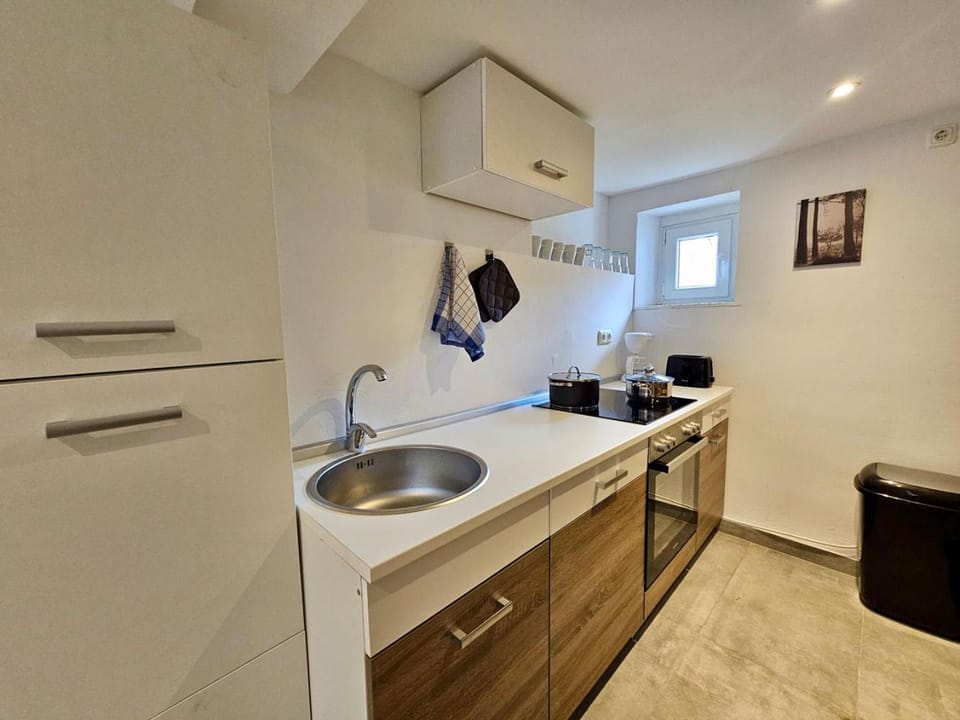 Kitchen or kitchenette, dishwasher, stove