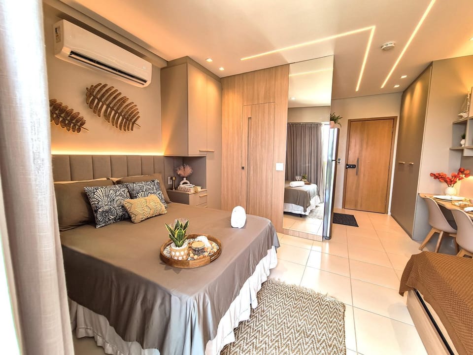 Bed, Decorative detail, locker, wardrobe, air conditioner