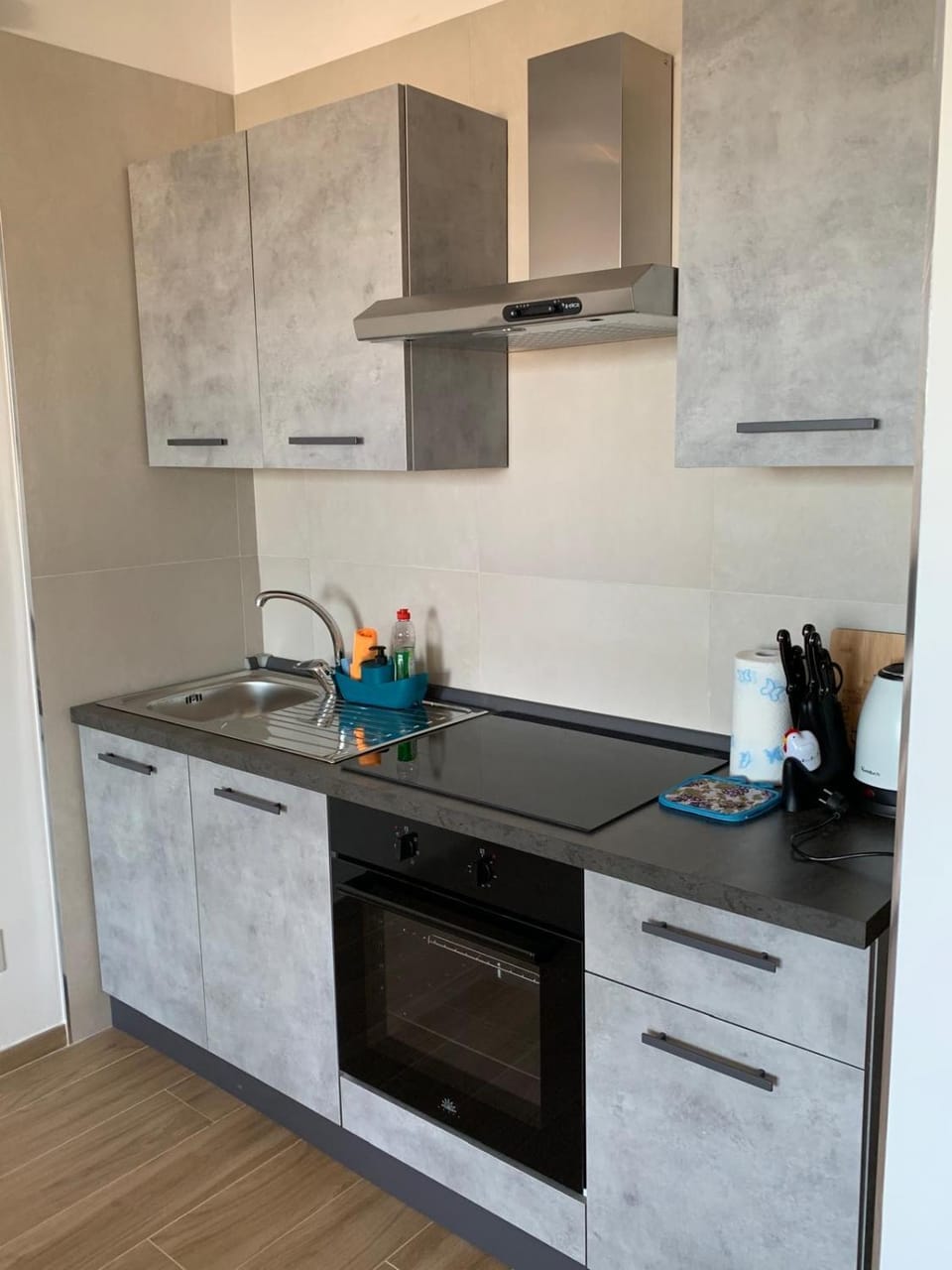 Kitchen or kitchenette, stove