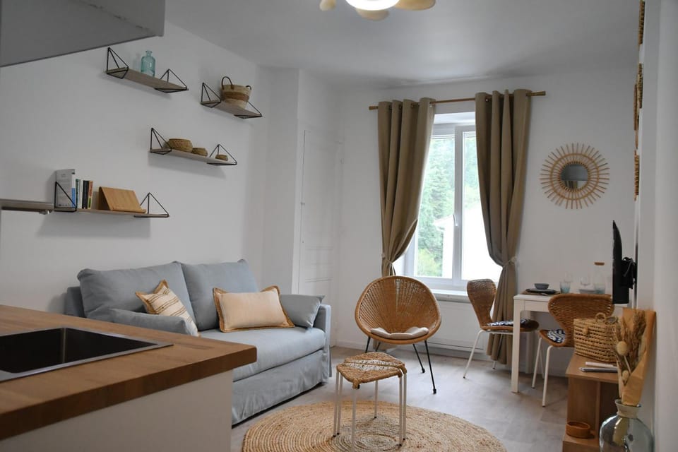 Kitchen or kitchenette, Living room, Seating area, Dining area