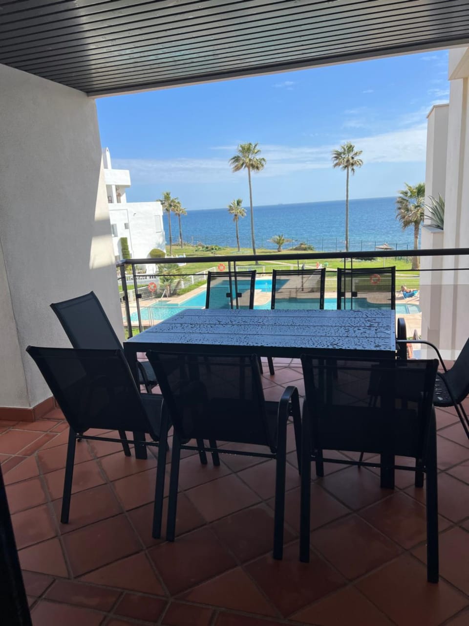 Day, Natural landscape, View (from property/room), Balcony/Terrace, Living room, Dining area, Pool view, Sea view, Swimming pool, Swimming pool