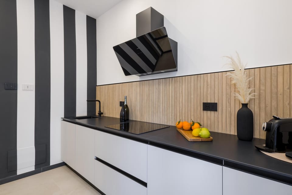 Kitchen or kitchenette, stove