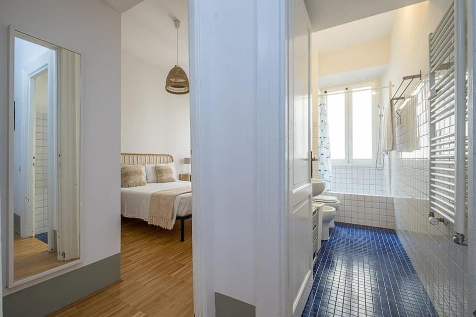 Shower, Bed, Bathroom, Bedroom