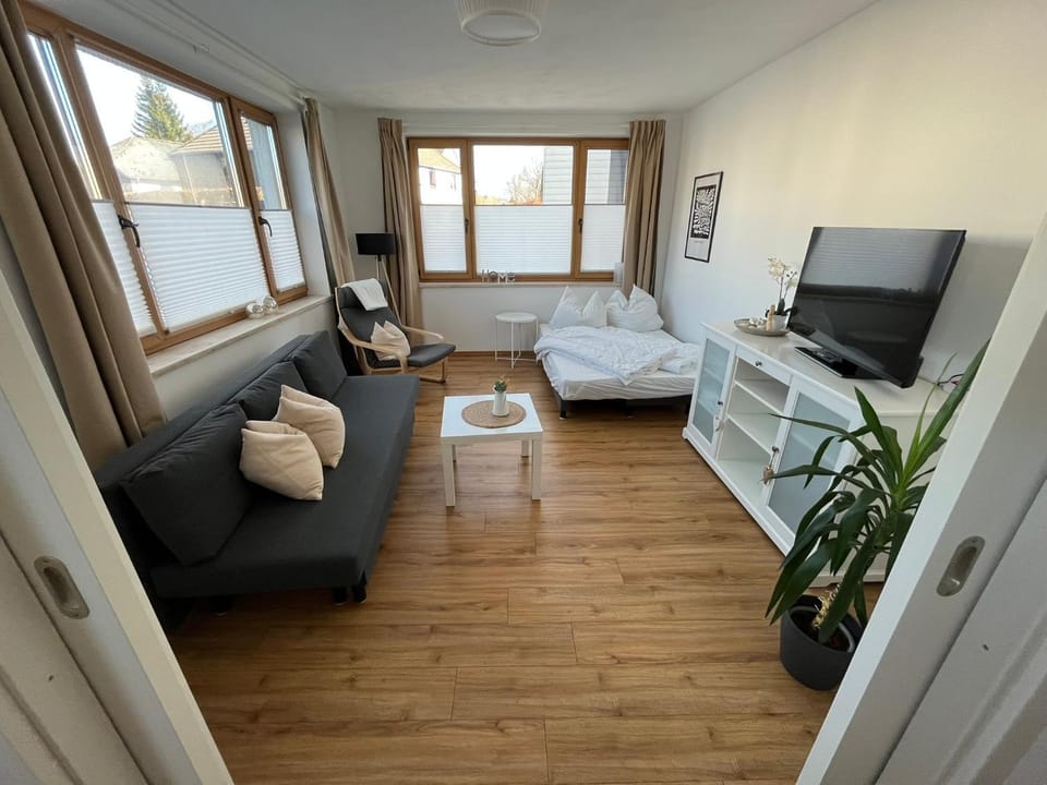 Bed, TV and multimedia, Living room, Seating area, Bedroom