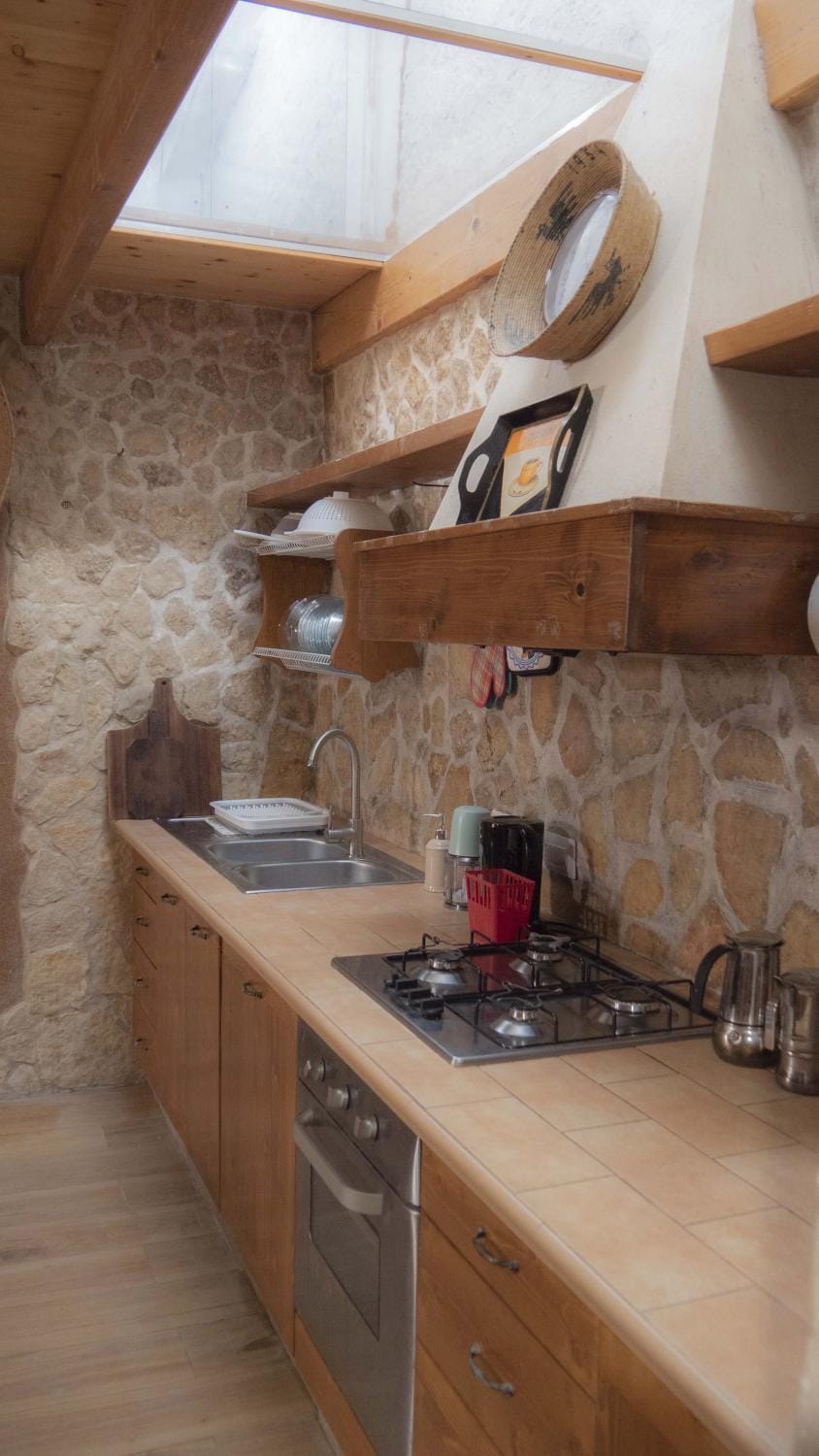 Kitchen or kitchenette, stove, kitchen