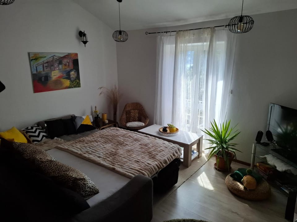 Bed, TV and multimedia, Living room, Photo of the whole room, Seating area, Bedroom