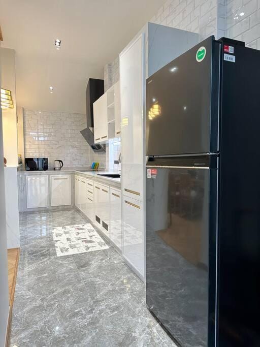 Kitchen or kitchenette, stove