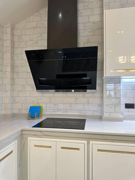 Kitchen or kitchenette, stove