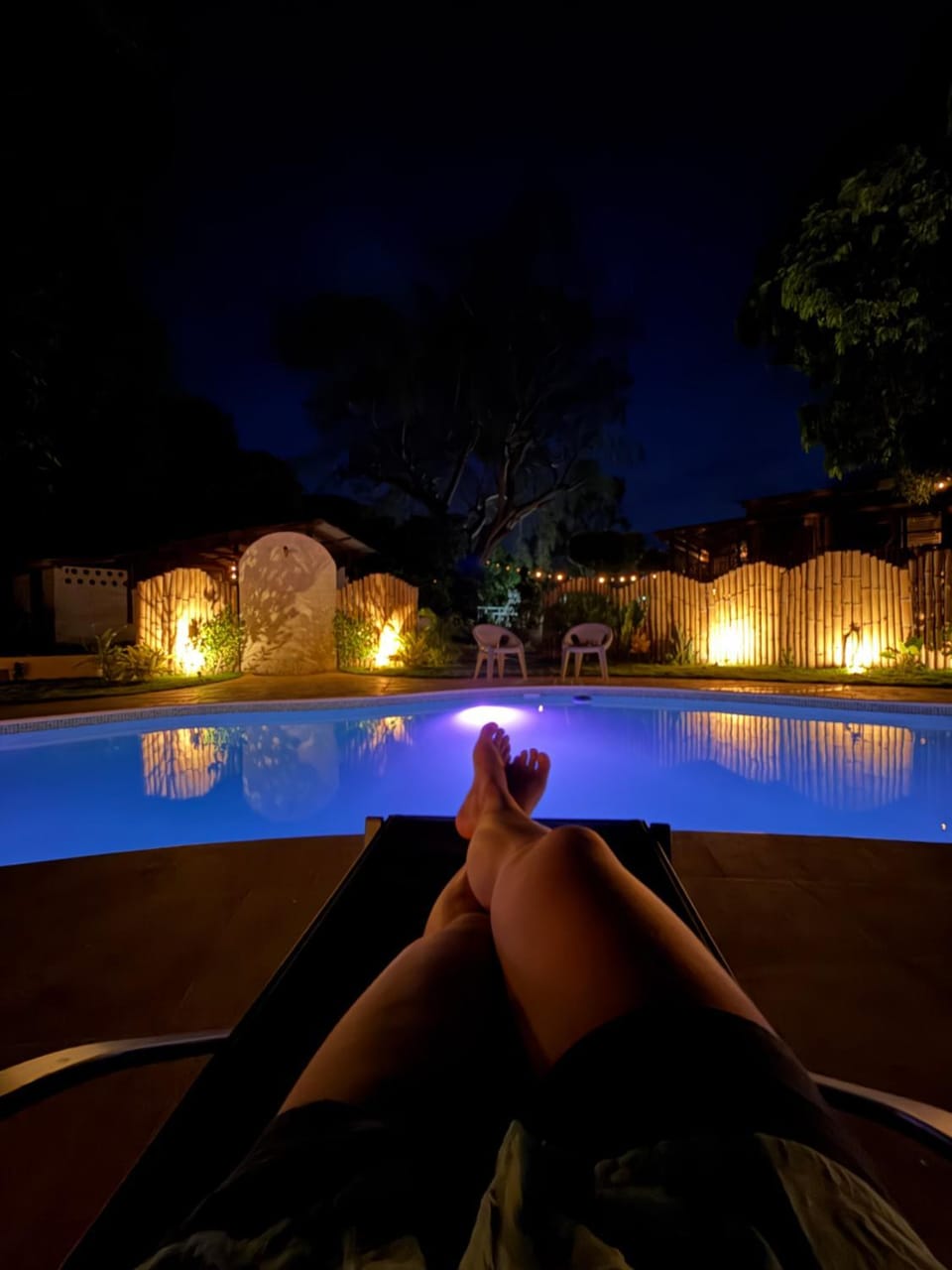 Patio, Night, Swimming pool, sunbed