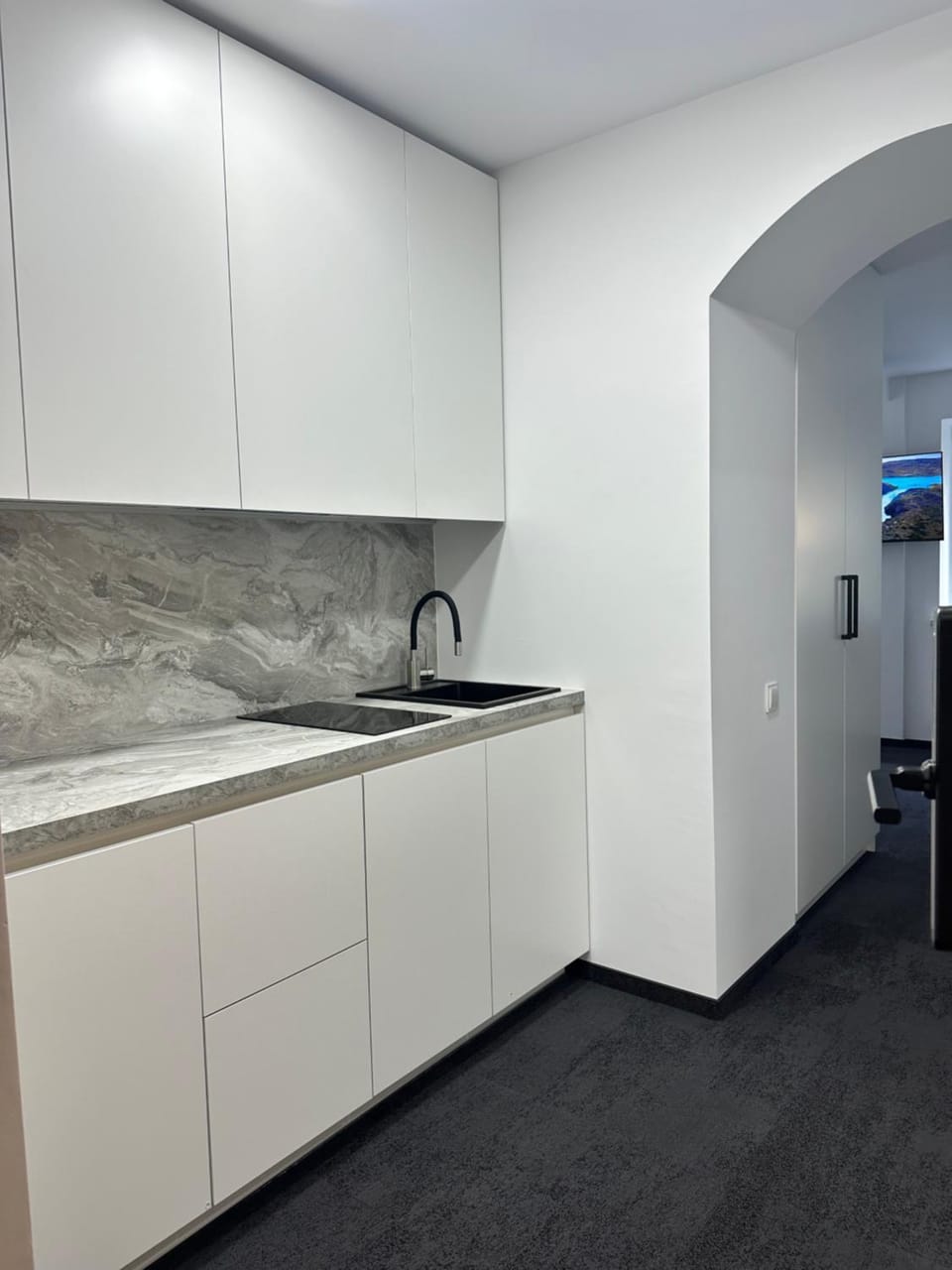 Kitchen or kitchenette, stove