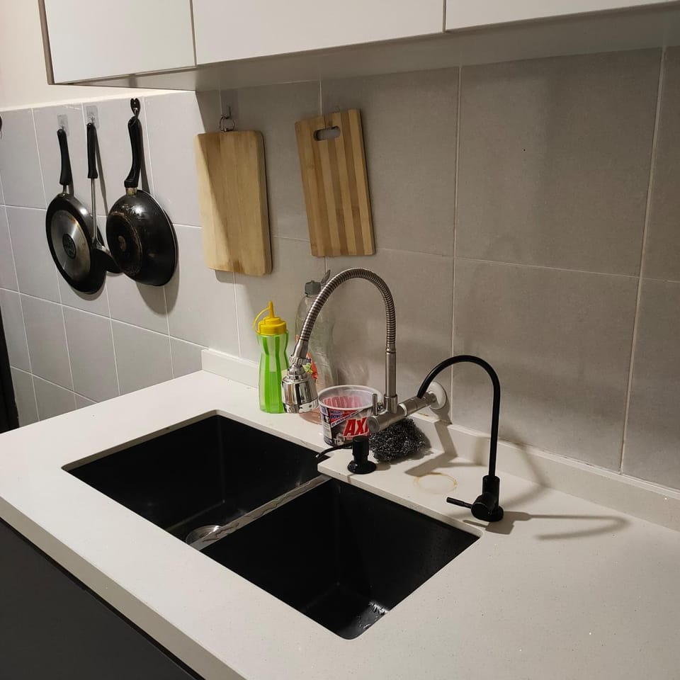 Kitchen or kitchenette, stove