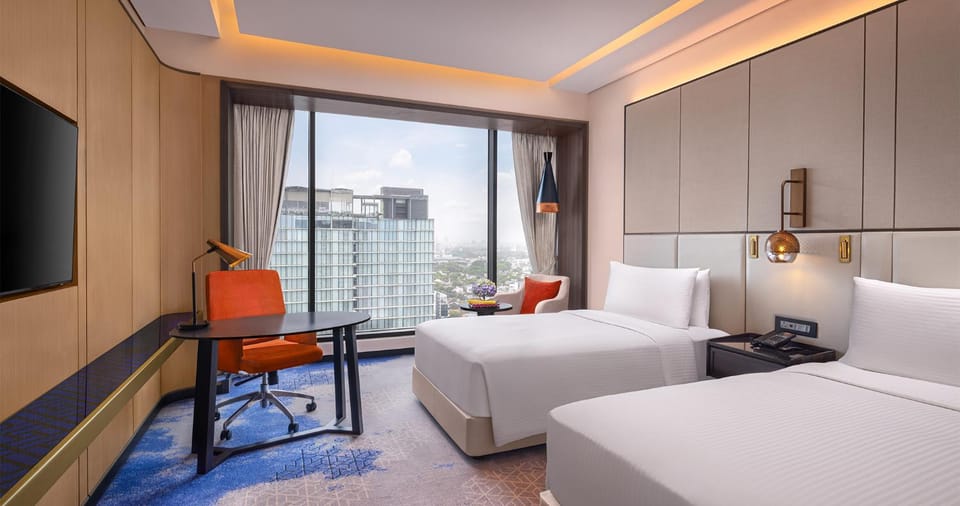 Bed, City view
