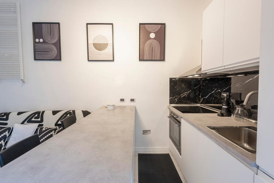 Kitchen or kitchenette, stove