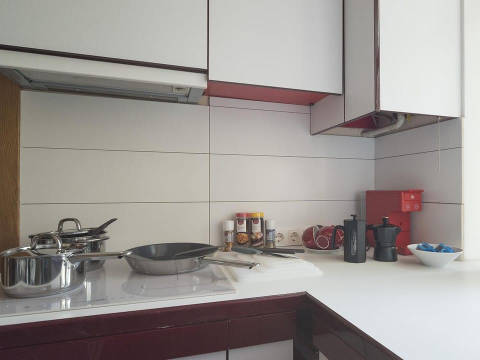 Kitchen or kitchenette, stove