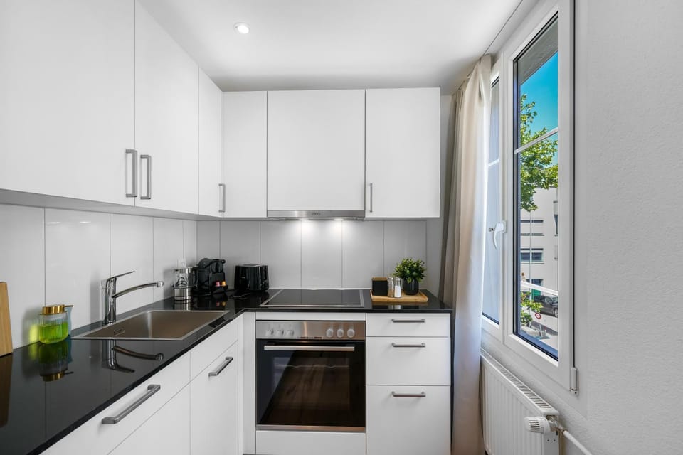 Kitchen or kitchenette, dishwasher, oven, stove