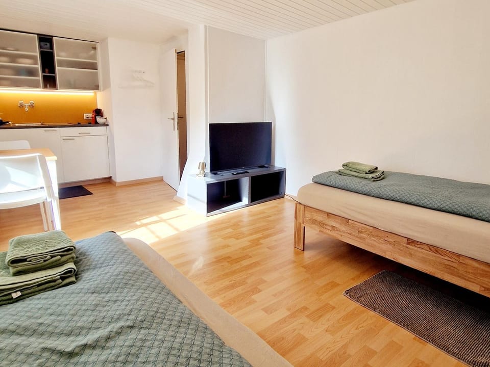 Bed, TV and multimedia, Photo of the whole room, Bedroom, towels