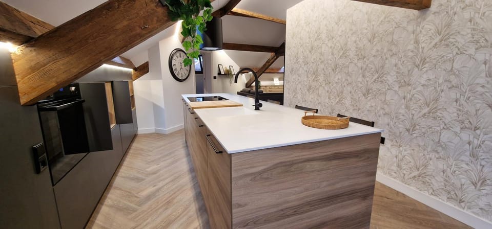 Kitchen or kitchenette, oven, stove