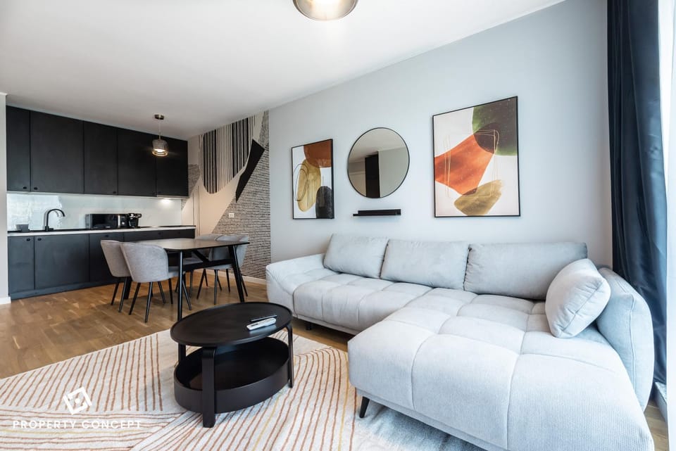 Kitchen or kitchenette, Living room, Seating area, Dining area