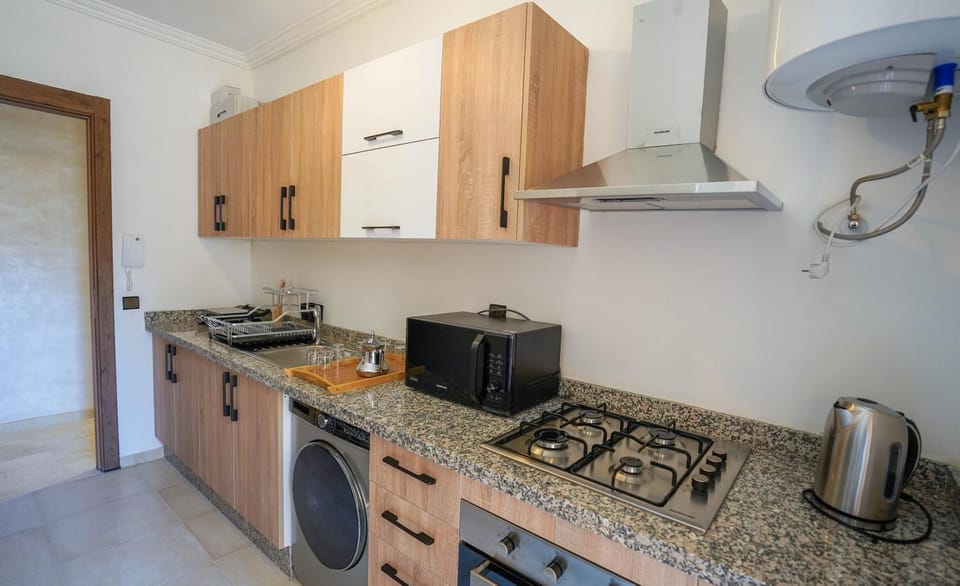 Kitchen or kitchenette, stove
