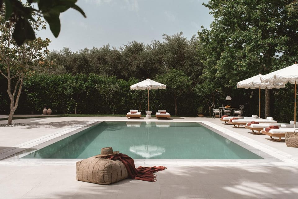 Day, Natural landscape, Garden, Garden view, Pool view, Swimming pool, sunbed