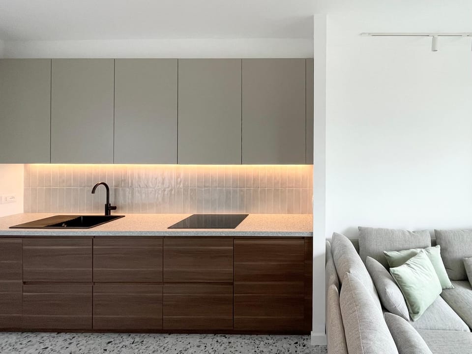 Kitchen or kitchenette, dishwasher, stove, washing machine, dryer, kitchen