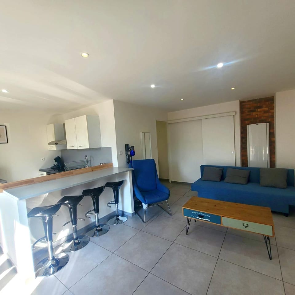 Kitchen or kitchenette, Living room, Seating area, Dining area