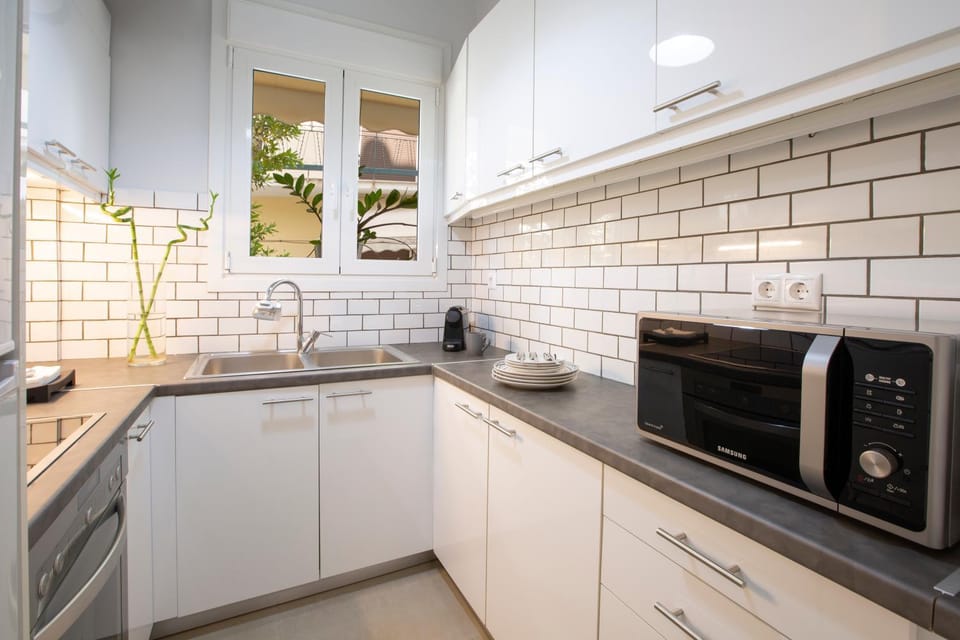 Kitchen or kitchenette, stove