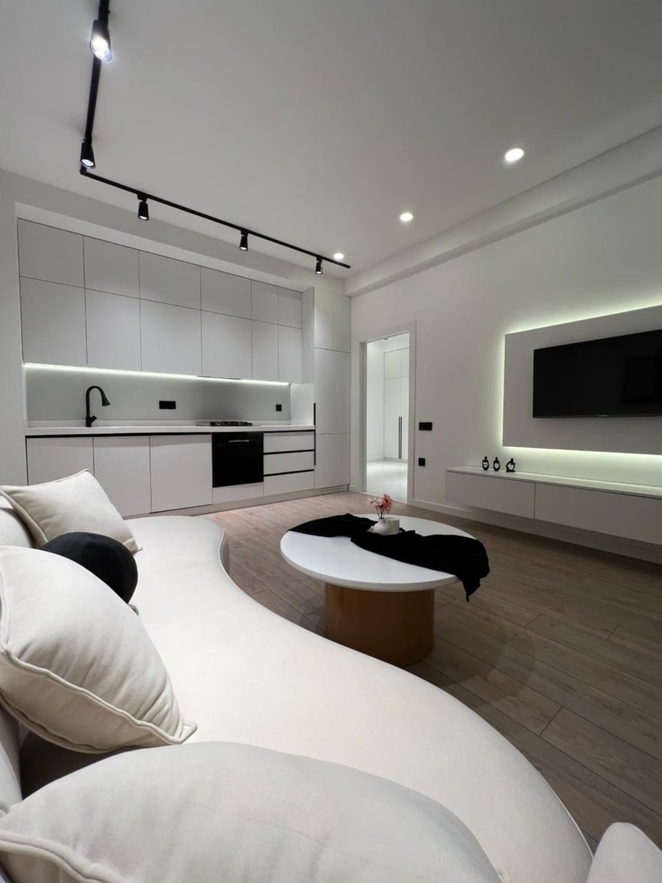 TV and multimedia, Kitchen or kitchenette, Living room, Photo of the whole room, Seating area