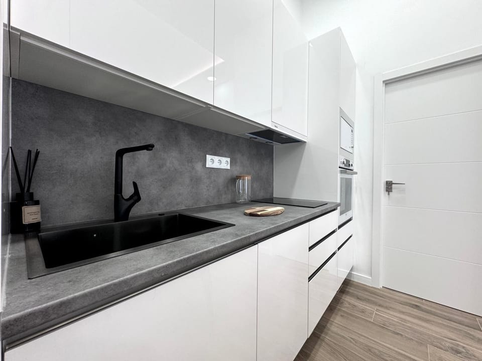 Kitchen or kitchenette, stove