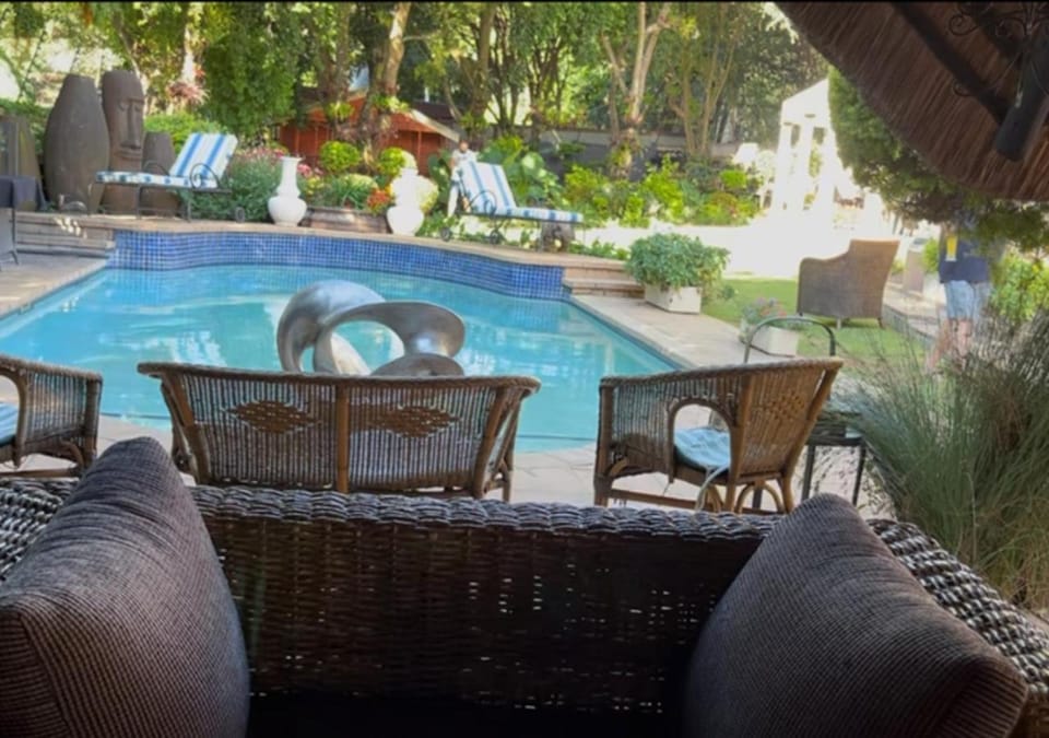 Patio, Garden, Seating area, Garden view, Pool view, Swimming pool, sunbed