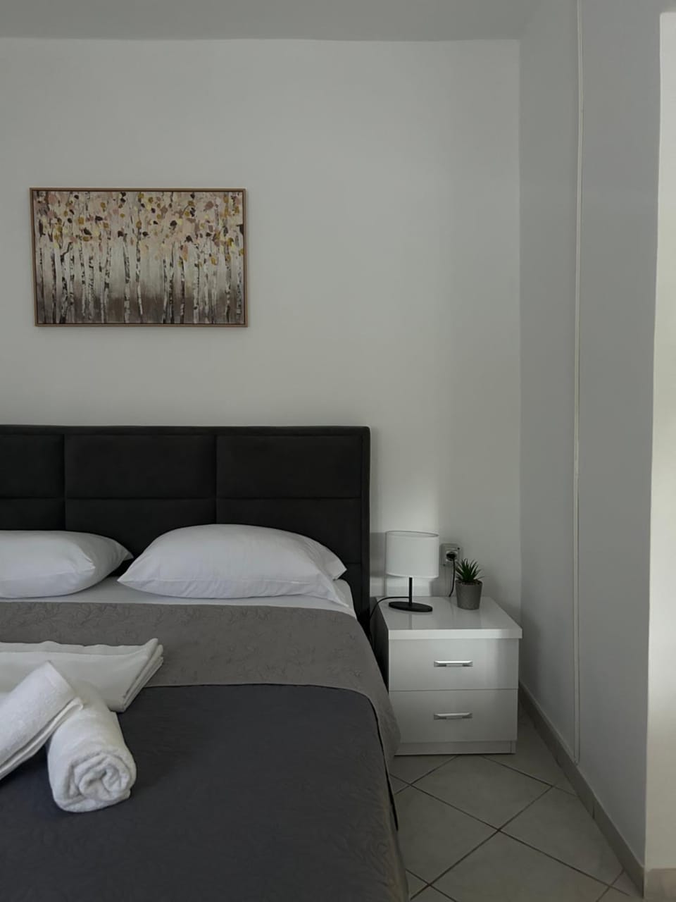Bed, Bedroom, bidet, towels, wardrobe, air conditioner