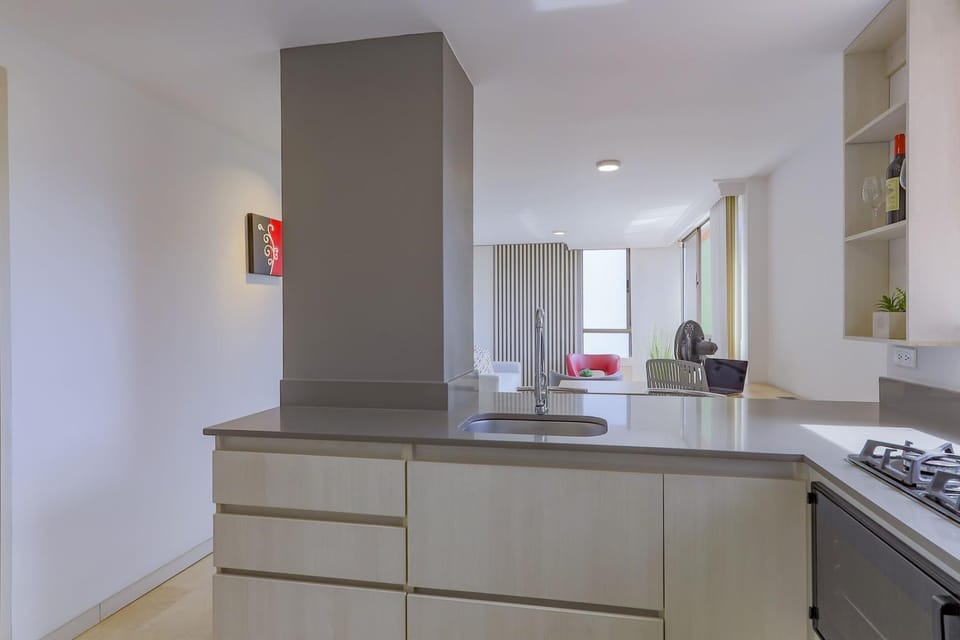 Kitchen or kitchenette, stove