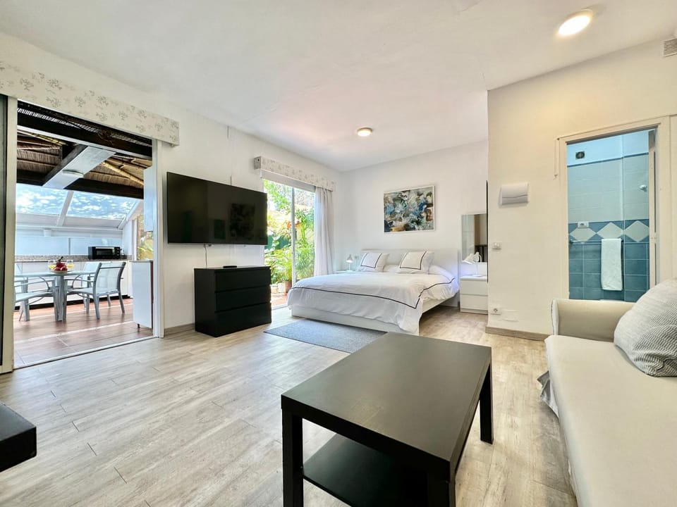 Bed, TV and multimedia, Living room, Seating area