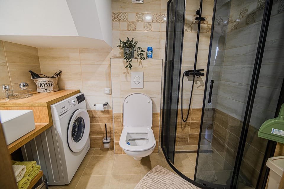 Shower, Toilet, Bathroom, towels, washing machine