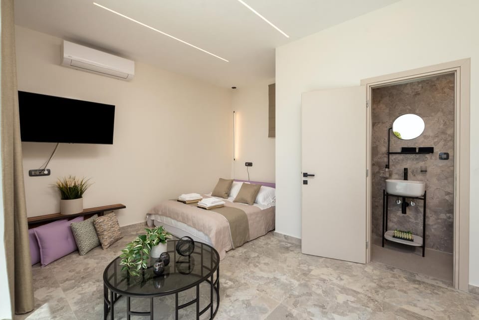 Bed, Bathroom, TV and multimedia, Photo of the whole room, Bedroom, towels, air conditioner