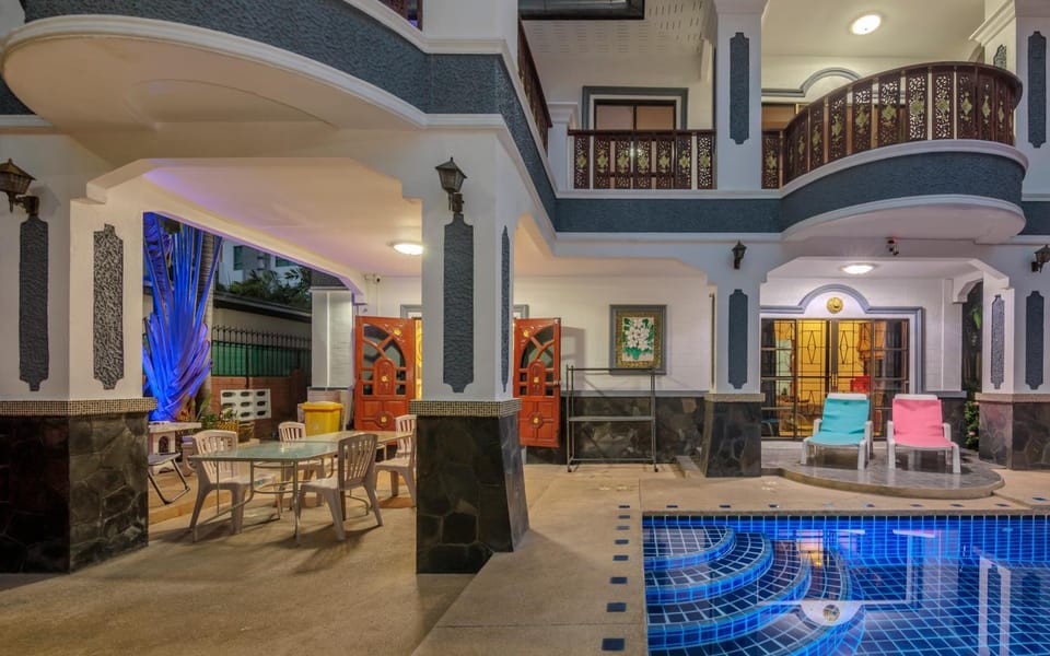 Property building, Patio, Night, Balcony/Terrace, Swimming pool