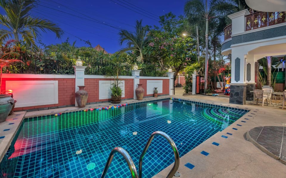Property building, Night, Pool view, Swimming pool