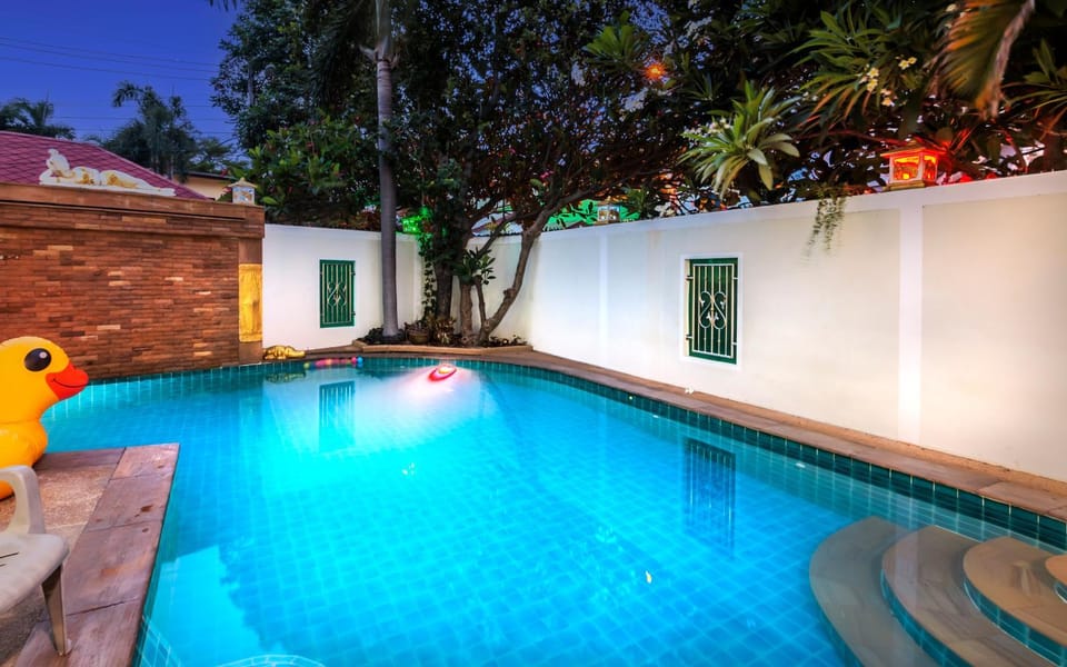 Night, Pool view, Swimming pool