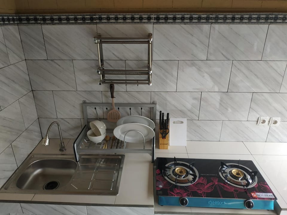 Kitchen or kitchenette, stove