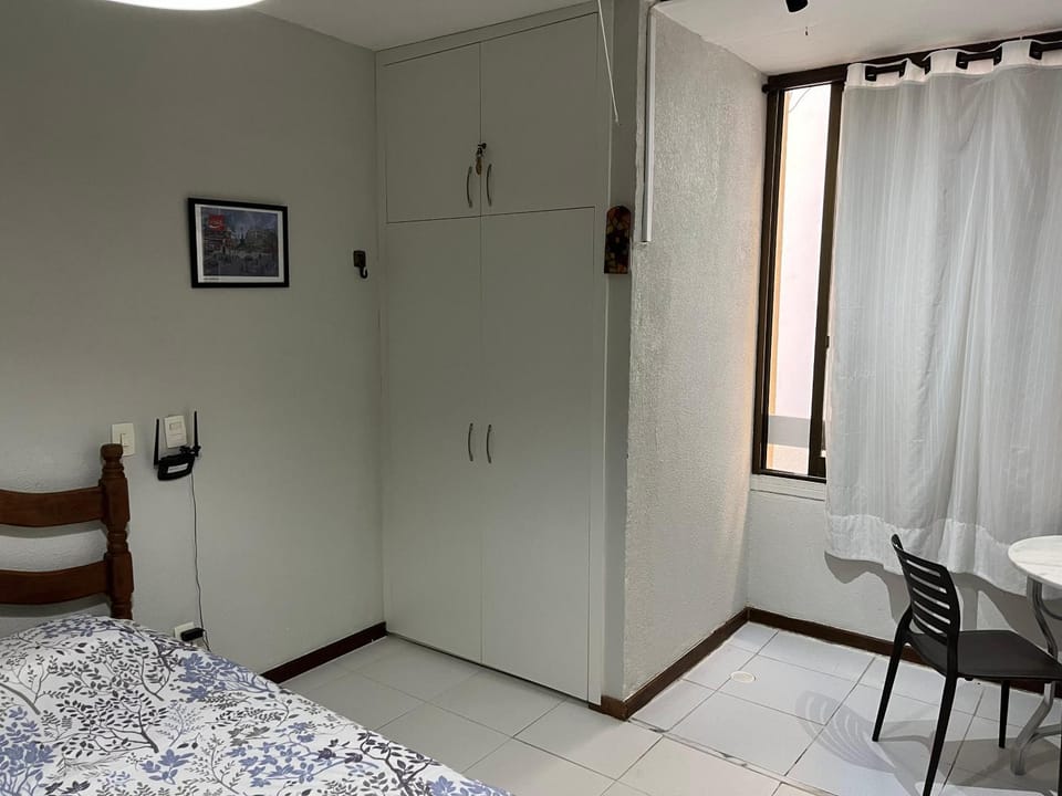 Bed, wardrobe