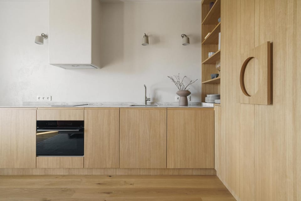 Kitchen or kitchenette, stove