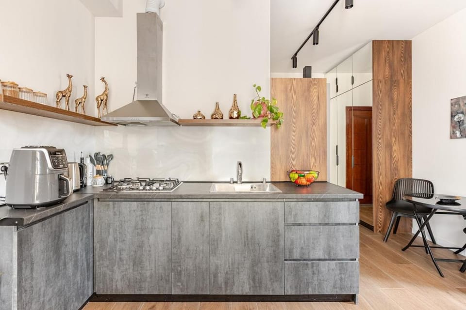 Kitchen or kitchenette, stove