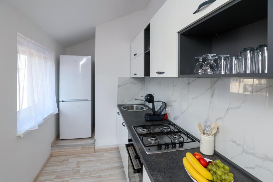 Kitchen or kitchenette, stove