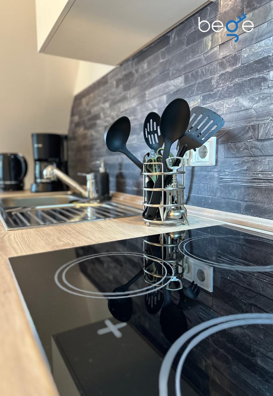 Kitchen or kitchenette, stove