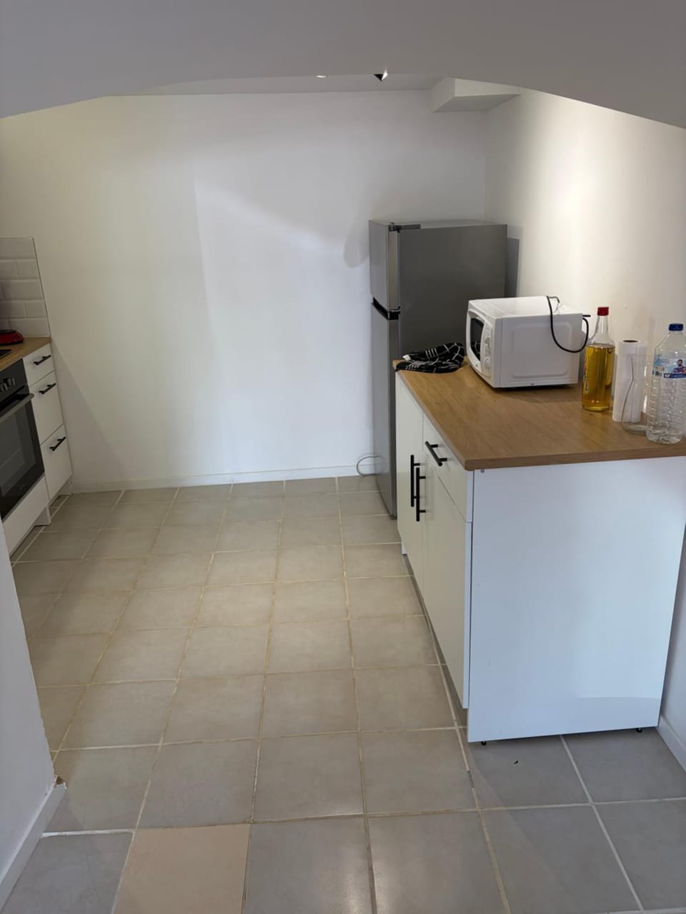 Kitchen or kitchenette, microwave