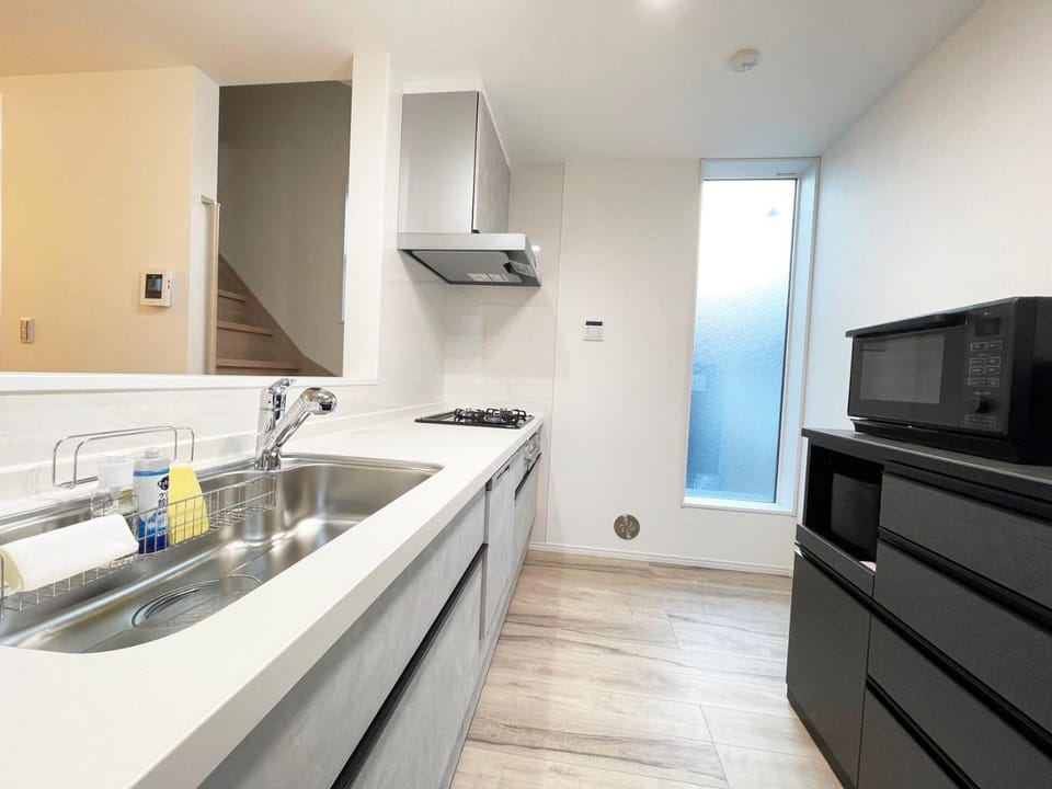 Kitchen or kitchenette, stove