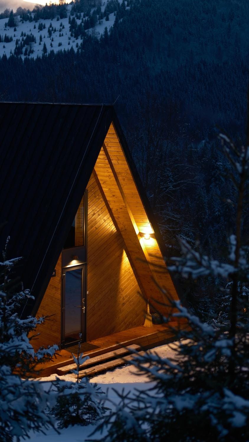 Property building, Night, Natural landscape, Winter, Mountain view